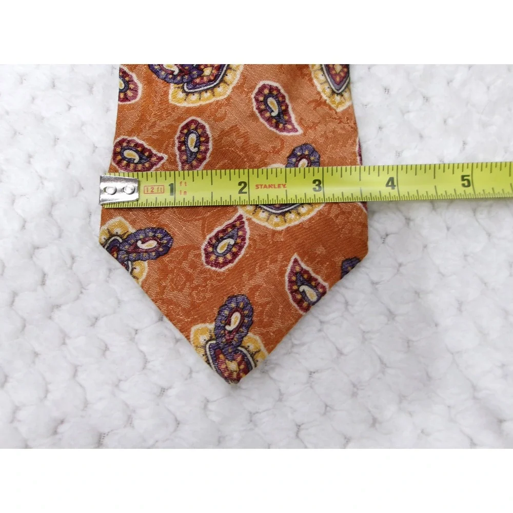 Mount Royal Mens 3.5x58 Necktie Orange Paisley Linen Silk Blend Made in Canada